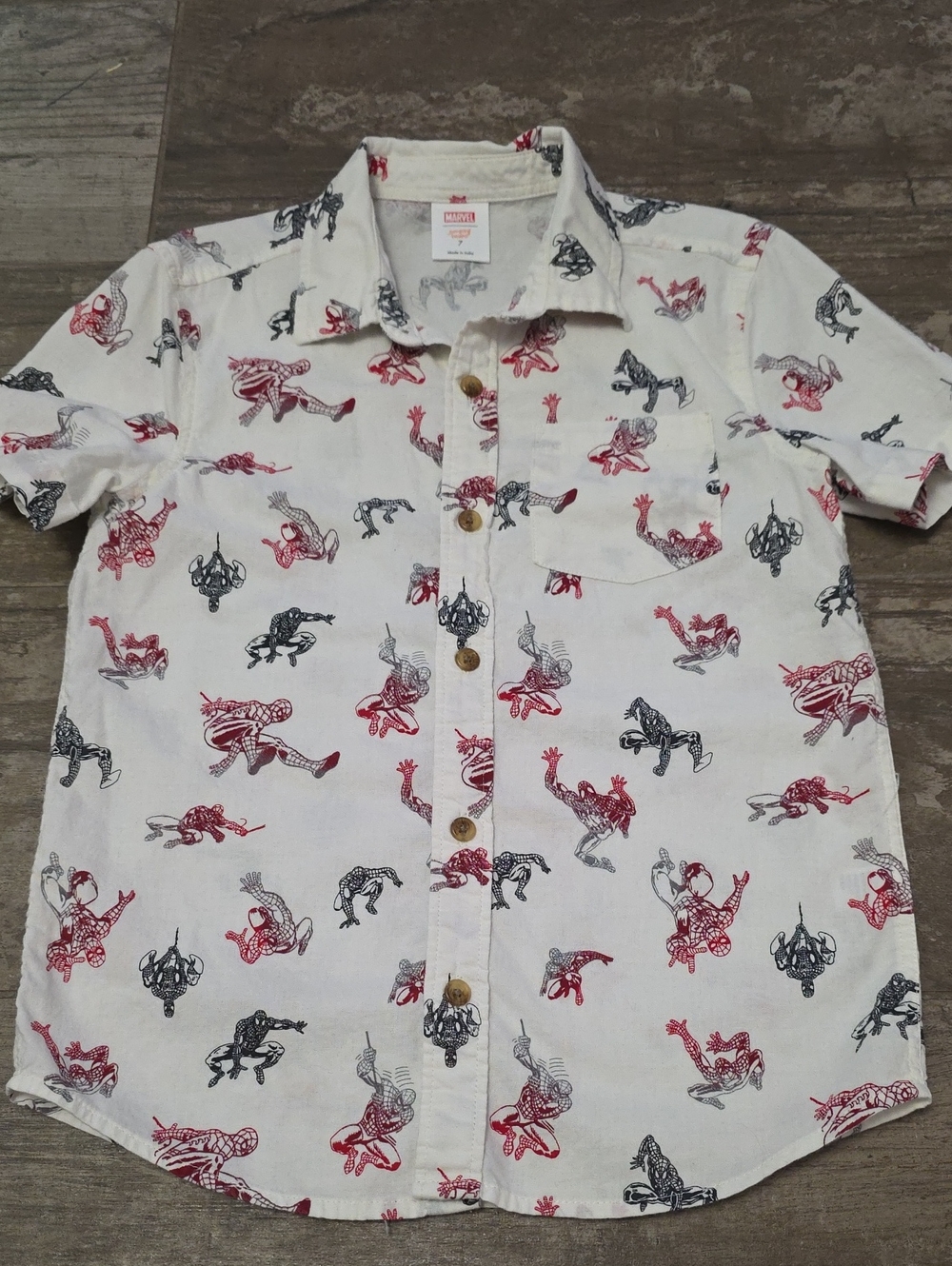 jumping beans White Short-Sleeve Button-Up Shirt with Red & Black Spider Prints